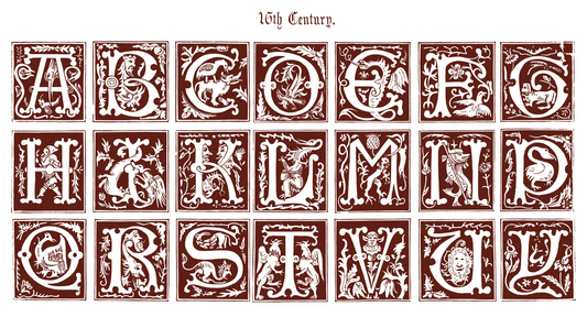 Alphabet 16th Century Print & Alphabet (Some missing) SCROLL TO SEE EACH LETTER TO DOWNLOAD