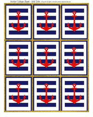 Gold Trim Anchor Cards Collage Sheet Navy, Red, White Nautical Summer Yacht Party Printable