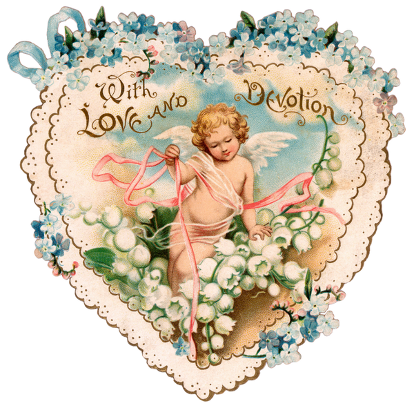 Vintage Angel with Love and Devotion on Doily Heart