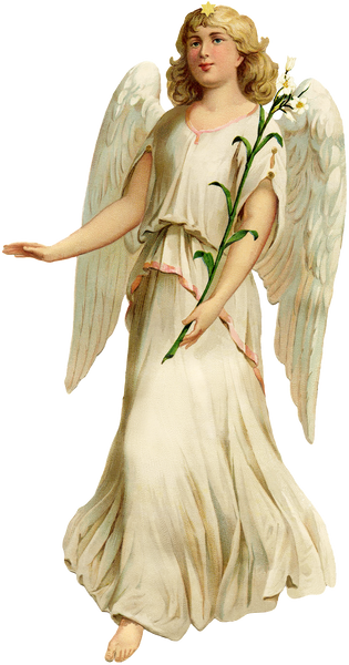 Beautiful Vintage Victorian Sympathy Angel with lily wearing white gown very large clip art