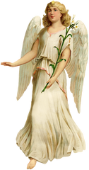 Beautiful Vintage Victorian Sympathy Angel with lily wearing white gown very large clip art