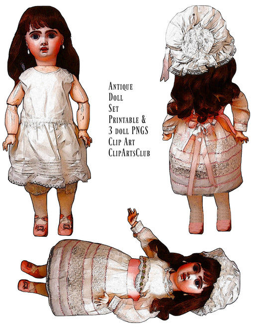 Antique Doll Set - 3 Dolls & Printable