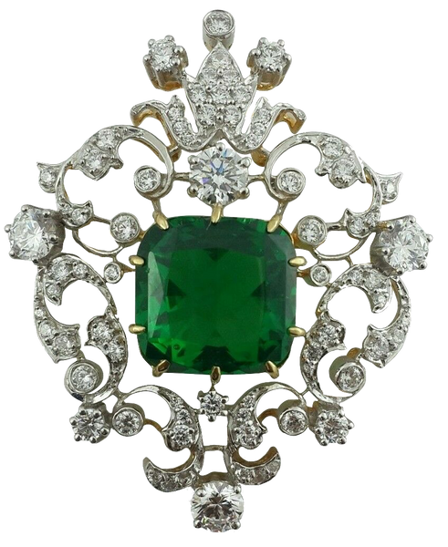 Antique Emerald Diamond Brooch Jewelry