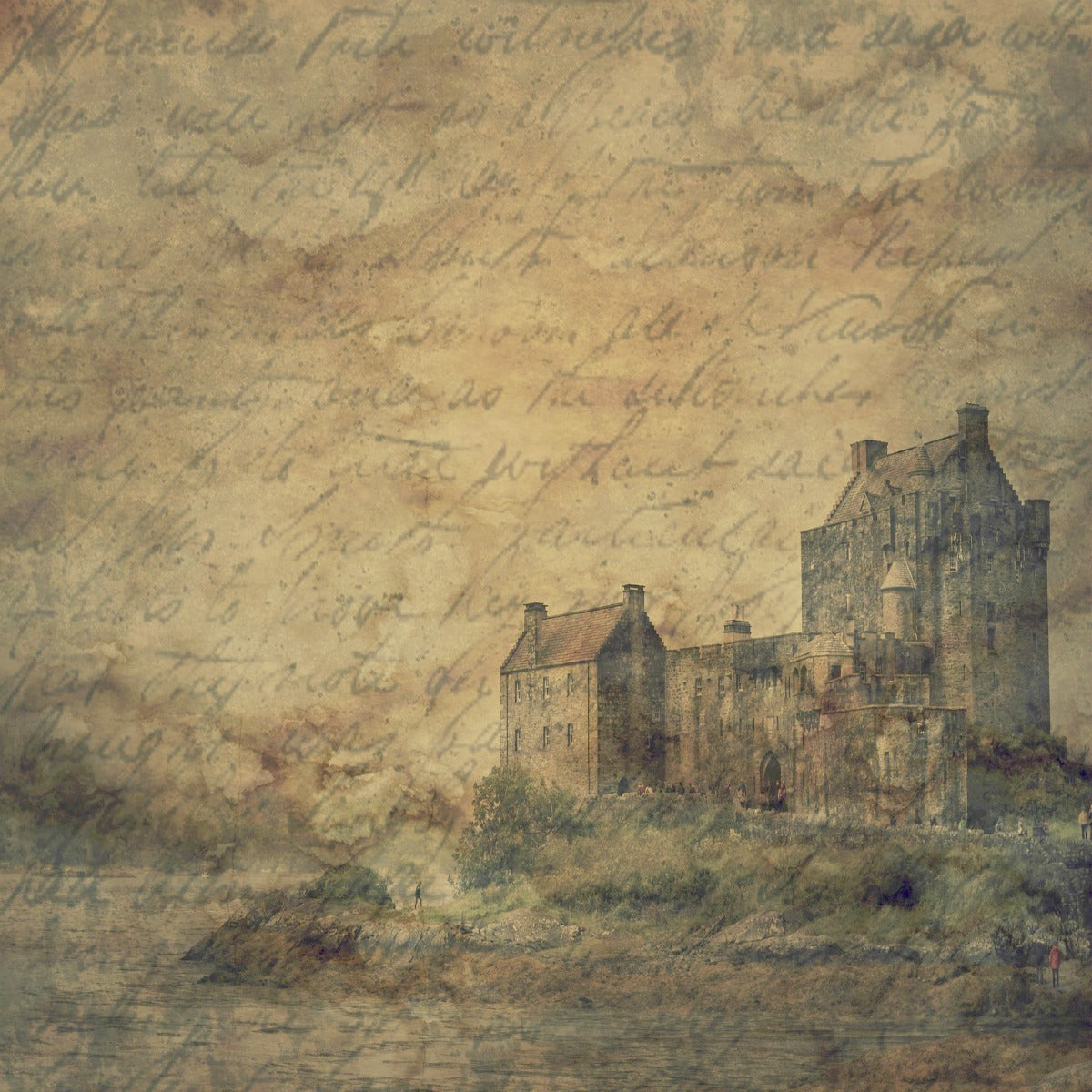 Antique Old Castle & Handwriting Background 12x12