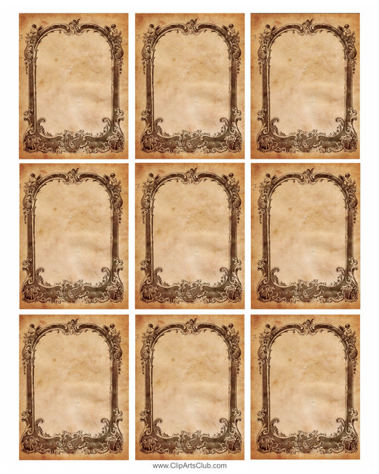 Antique Framed Background Collage Sheets - Apothecary - CAC Pharmacy Blank Printable Labels or cards