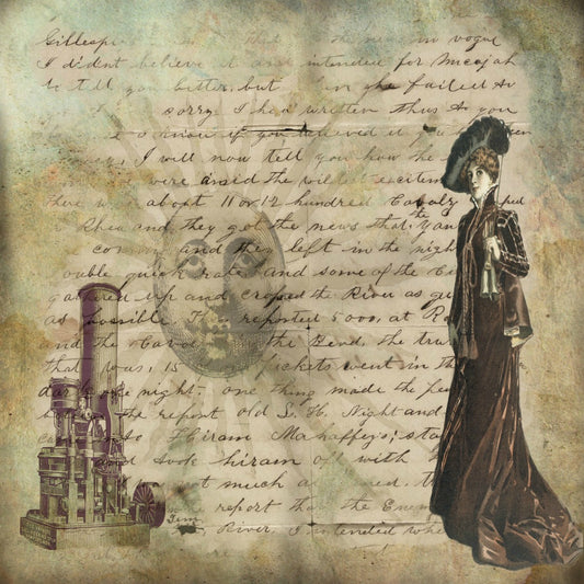 Antique Vintage Writing Victorian Lady Background 12x12