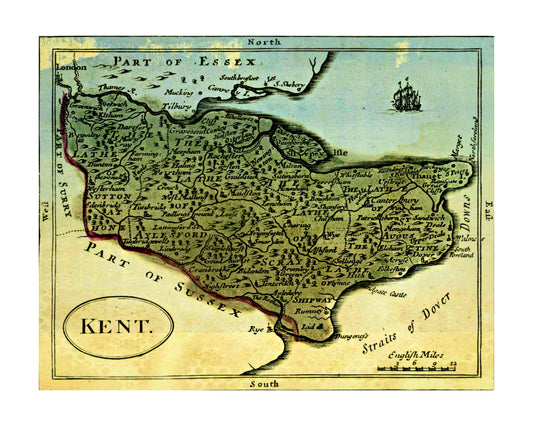 8X10 Print Antique Map of Kent & London