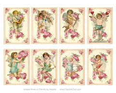 Beautiful Sweet Cherubs & Antique Roses ATC Cards #2 Printable