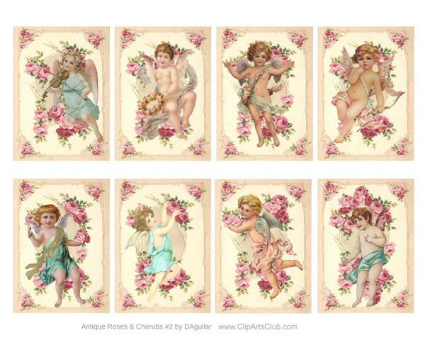 Beautiful Sweet Cherubs & Antique Roses ATC Cards #1 Printable