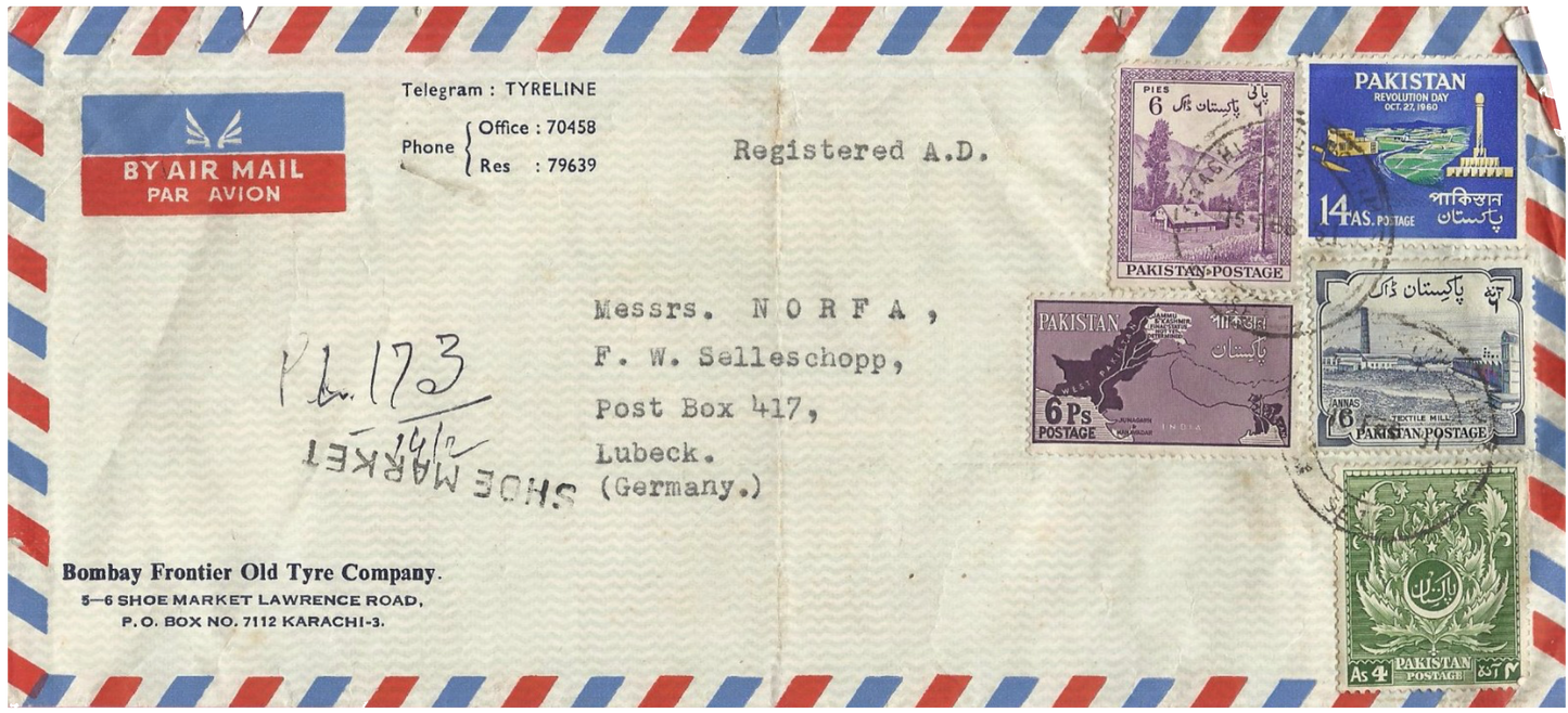 Antique Air Mail Envelope with Stamps from Pakistan  addressed Germany