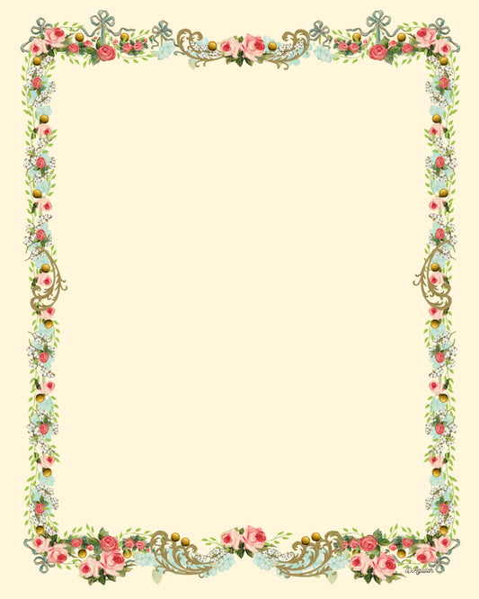 Roses and Cream letterhead stationery printable paper or border background 8x11