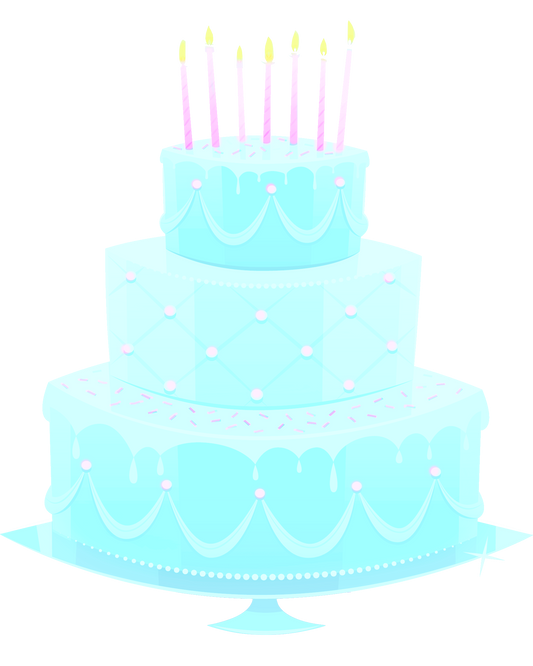 Birthday Cake - Aqua Blue & Pink Girly Pretty 3 Tier Fancy Cake with Candles