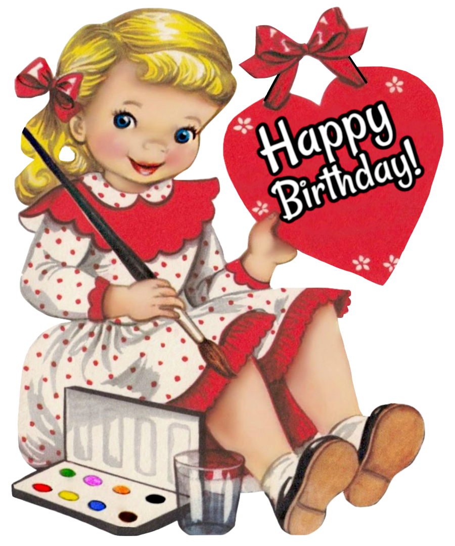 Happy Birthday Vintage Little Girl with a big heart - Clip Art