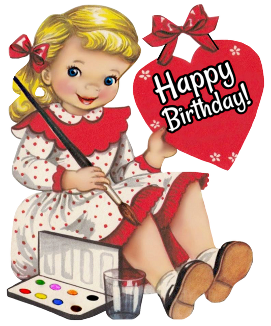 Happy Birthday Vintage Little Girl with a big heart - Clip Art
