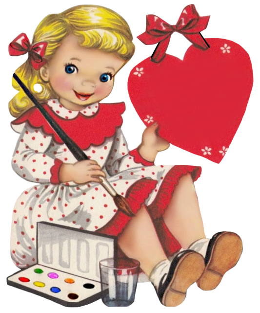 Adorable Little Art Girl painting a Blank heart for your own personalizing