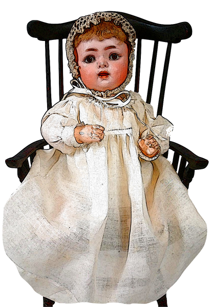 Doll - Antique Baby Doll & Rocker