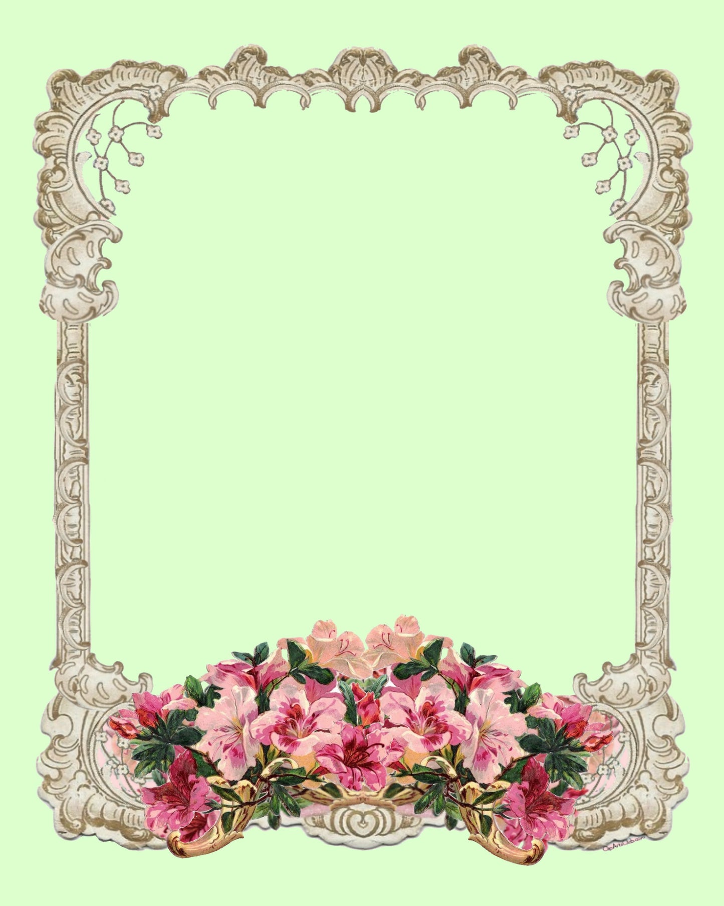Green Antique Lace & Azaleas Beautiful 8x10, Frame, Stationery or Scrapbook Printable Page
