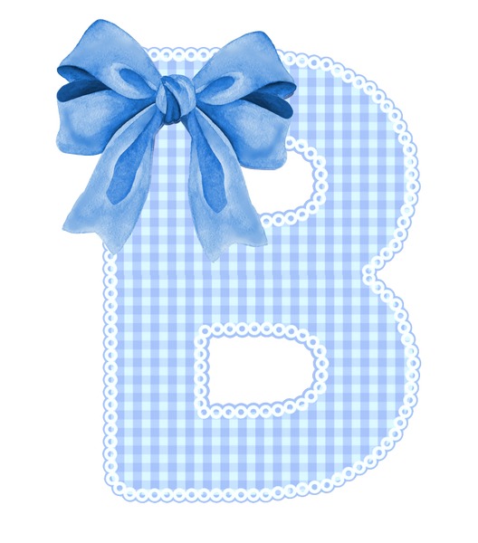 Baby Blue Gingham Alphabet & Bow A-Z