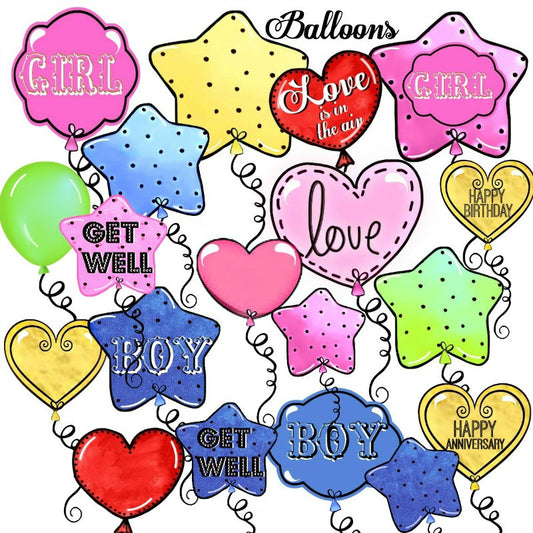 BALLOON BUNDLE! 19 watercolor & gold foil Balloons for all occasions - Clip art transparent backs