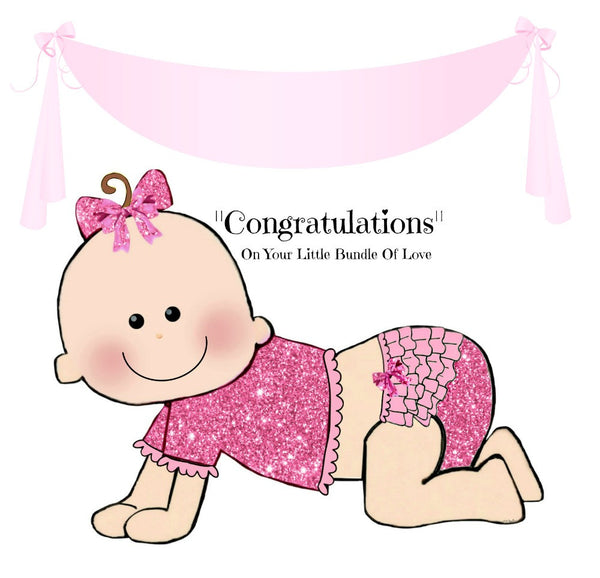 Baby Girl Brown Curl Facebook Greeting Card - Congratulations