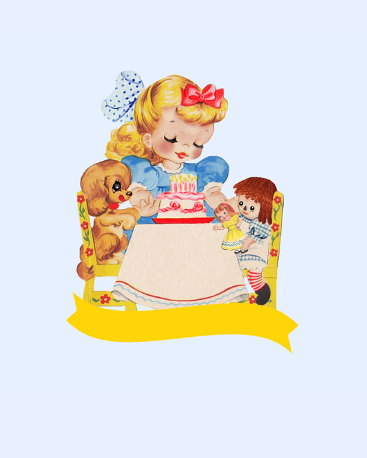 Birthday Party Girl 8x10 Print Ready to Personalize & Frame Blue Background