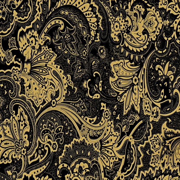 Paisley Abstract Background 12X12 Black/Gold