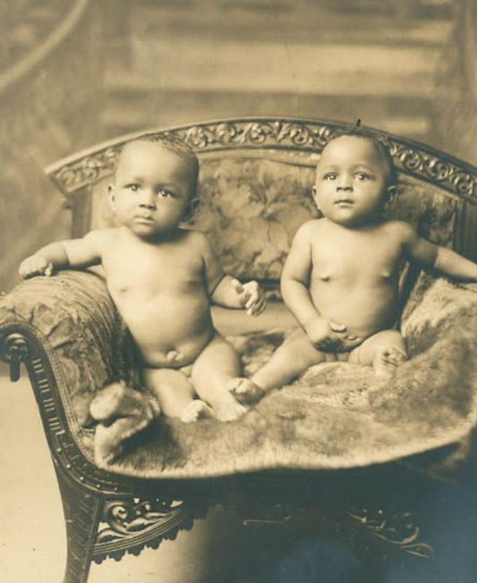 Cute Nude Black Baby Twin Boys Vintage Antique Photo