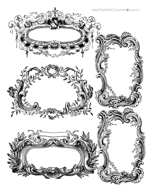 Mixed Ornate Rococo Baroque Black & White Window Frames Printable
