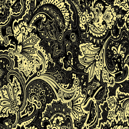 Paisley Abstract Background 12X12 Black & Yellow