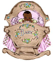 Vintage Black Baby and Rocking Cradle Bassinet - Wooden Cradle - pink