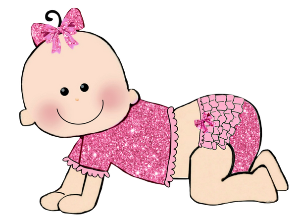 Baby Girl Black Curl in Pink Glitter & Ruffles Adorable Clip Art