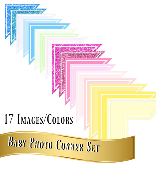 Baby Photo Corner Bundle 17 images in Sweet soft baby colors & Glitters!