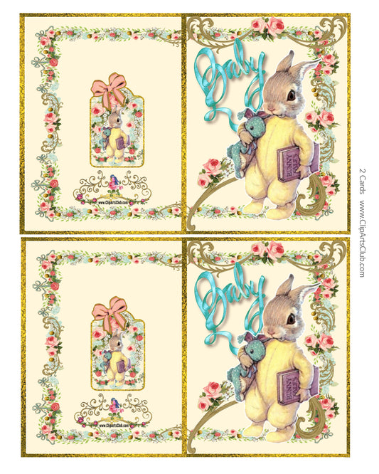 Baby Greeting Card - Adorable Bunny to welcome your Baby boy or girl Two Printable greeting cards