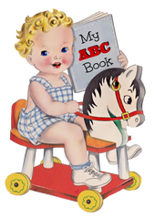 Baby Boy Riding His Horse With ABC Book - Blonde Hair