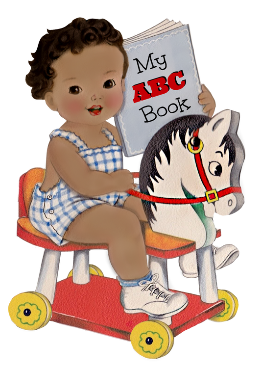 Baby Boy Riding His Horse With ABC Book - Black Hair