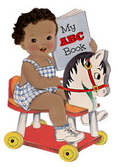 Baby Boy Riding His Horse With ABC Book - Black Hair