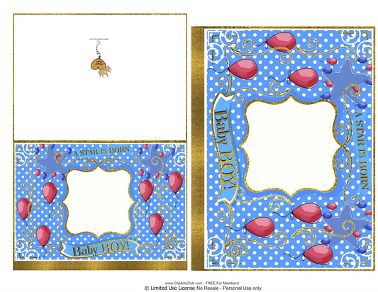 Baby Boy A Star Is Born!  Blue Stars & Red Balloons Blank Cards Set Printable Ready to Personalize!