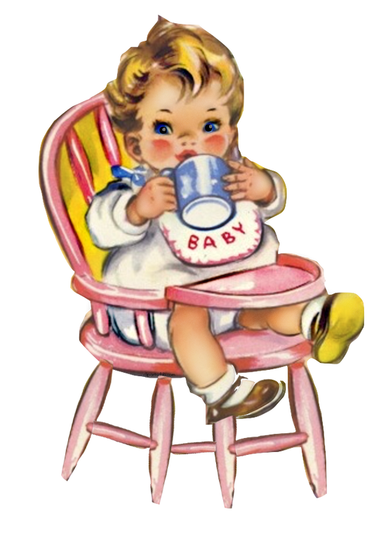 Vintage Baby Boy in High Chair with Blonde hair & Blue Eyes