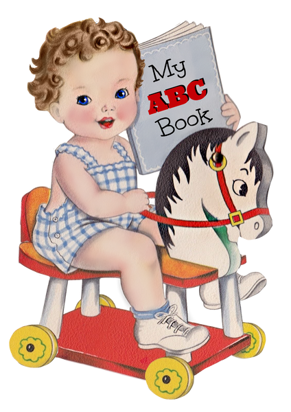 Baby Boy Riding His Horse With ABC Book - Brown Hair