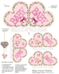 BABY Girl Pink Heart Mobile Craft Printable DIY Easy Craft for Baby Nursery