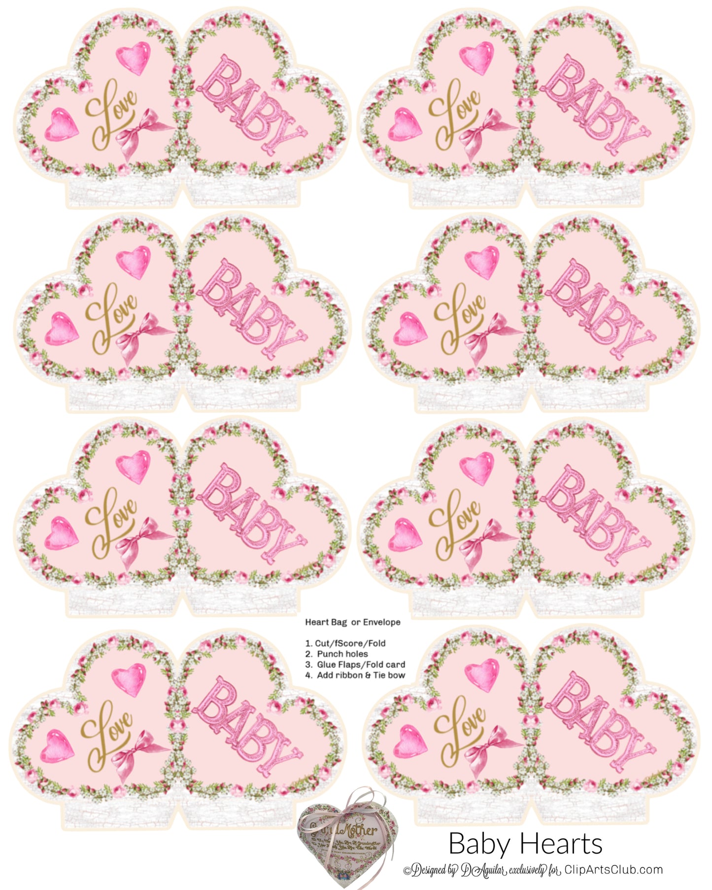 Baby Hearts - Tiny Pink foldable hearts make tiny bags or puffy hearts to decorate with