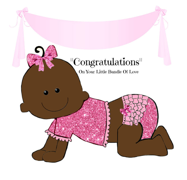Baby Black Girl with Black Curl Facebook Greeting Card - Congratulations