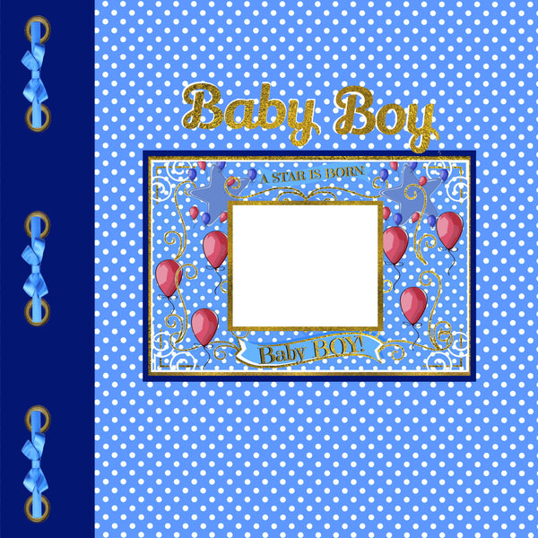 Baby Boy Blue Star & Polkadots -BABY BOY 12x12 Scrapbook Cover