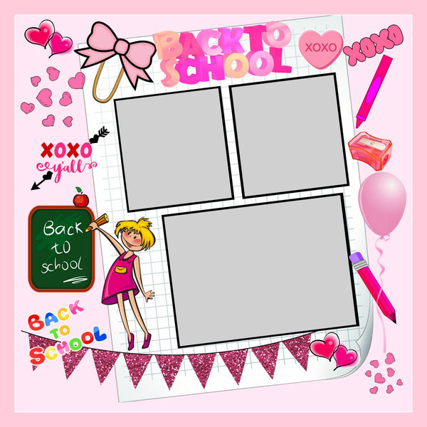 Back to School Girls Pink 12x12 scrapbook page