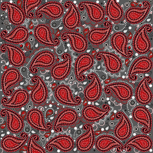 Bandana Paisley Background 12x12 Gray & Red