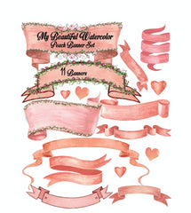 Beautiful Peach Watercolor Banners and a sweet little watercolor heart