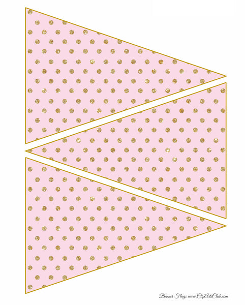 Pink & Gold Glitter Polkadots Bunting Banner Flag Printable