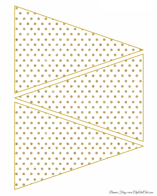 White & Gold with Gold Glitter Polkadots Bunting Flag Banner Printable
