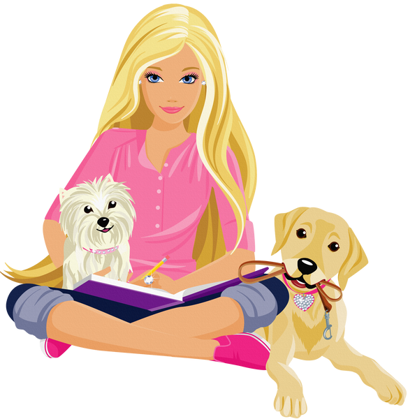 Beautiful Blonde Girl with Dogs Reading a Book - Student