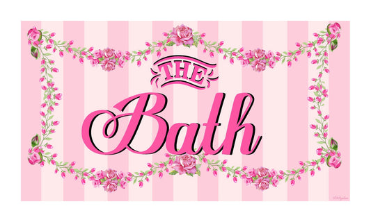 The Bath sign - Pink Rose Garland - Very Shabby Chic - Printable